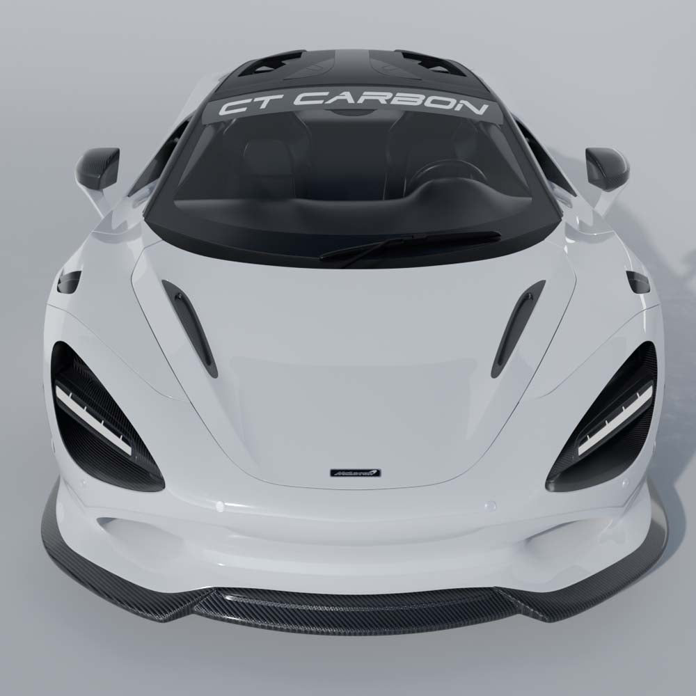 CT Carbon McLaren 750S carbon fiber full kit installed, showing sleek, black carbon fiber panels on the sports car.