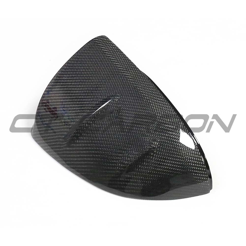 Mercedes C-Class W206 2021-2023 dry carbon fiber mirror cover replacements by CT Carbon, showcasing sleek mirror covers.