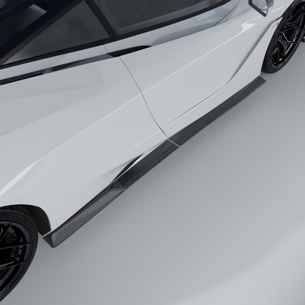CT Carbon McLaren 750S full carbon fiber kit, showing detailed panels and aerodynamic parts on a sleek sports car.
