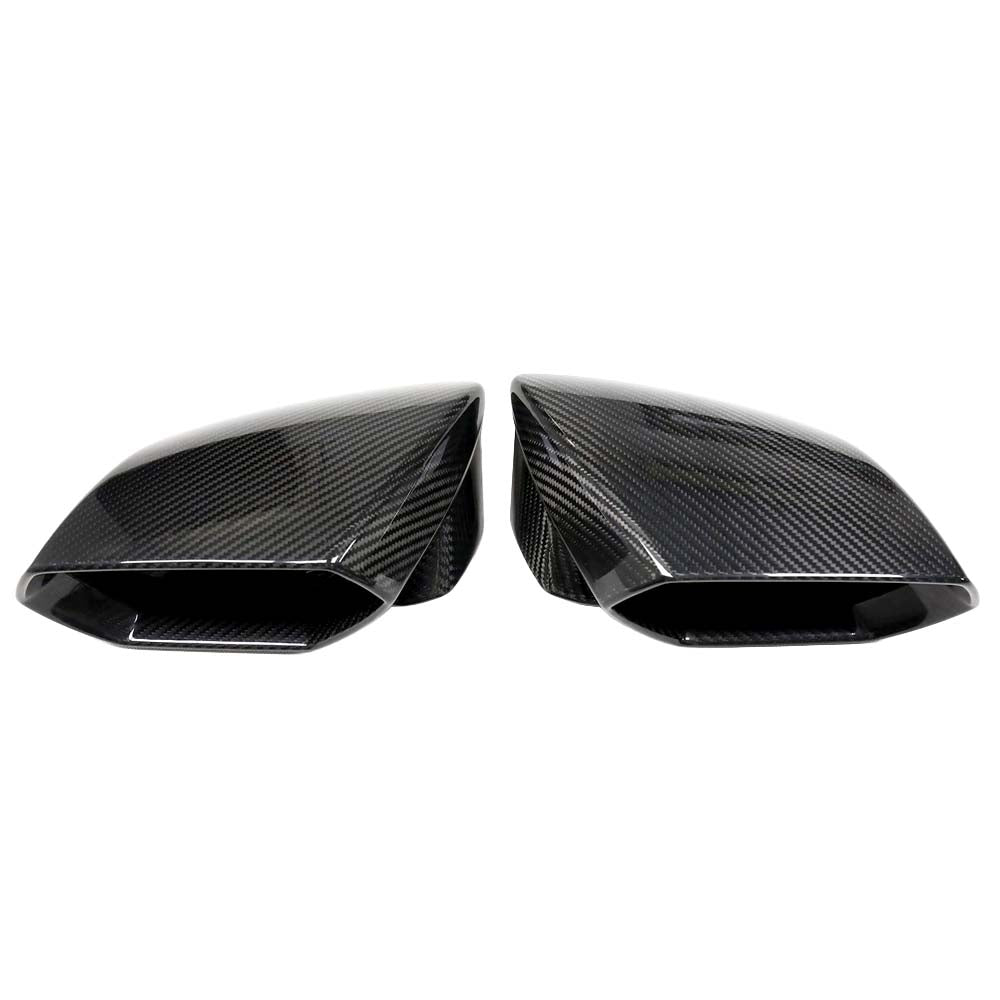 CT Carbon Lamborghini Huracan 2014-2024 dry carbon mirror cover replacements, close-up of sleek, high-quality car mirror upgrade