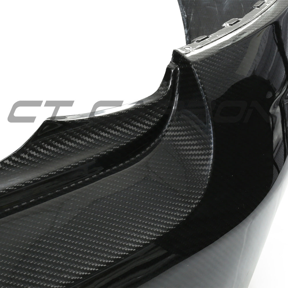 BMW F87 M2/M2C CT Carbon carbon fiber rear bumper with pre-preg construction, showcasing its sleek, aerodynamic design.