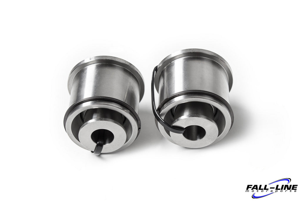 Fall Line Motorsports G8x/F8x M2 M3 M4 rear upper control arm bearing set with black bushings and metal components.