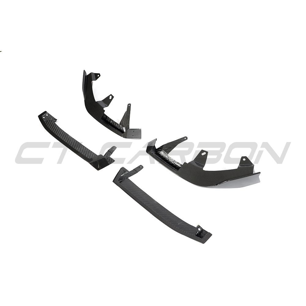 BMW 5 Series and i5 G60/G61 carbon fiber splitter with aerodynamic design, showcasing sleek black textured finish.