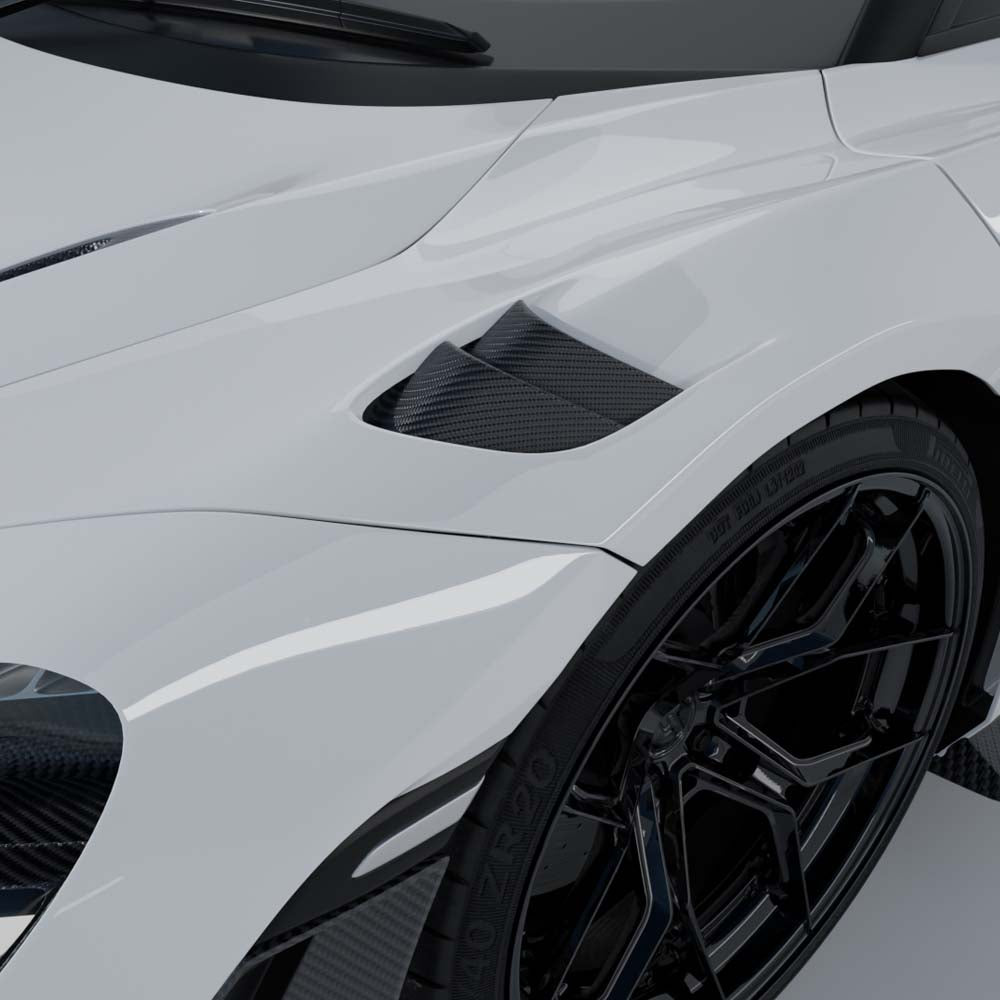CT Carbon McLaren 750S carbon fiber full kit with detailed components, showcasing sleek, high-quality racing car customization.