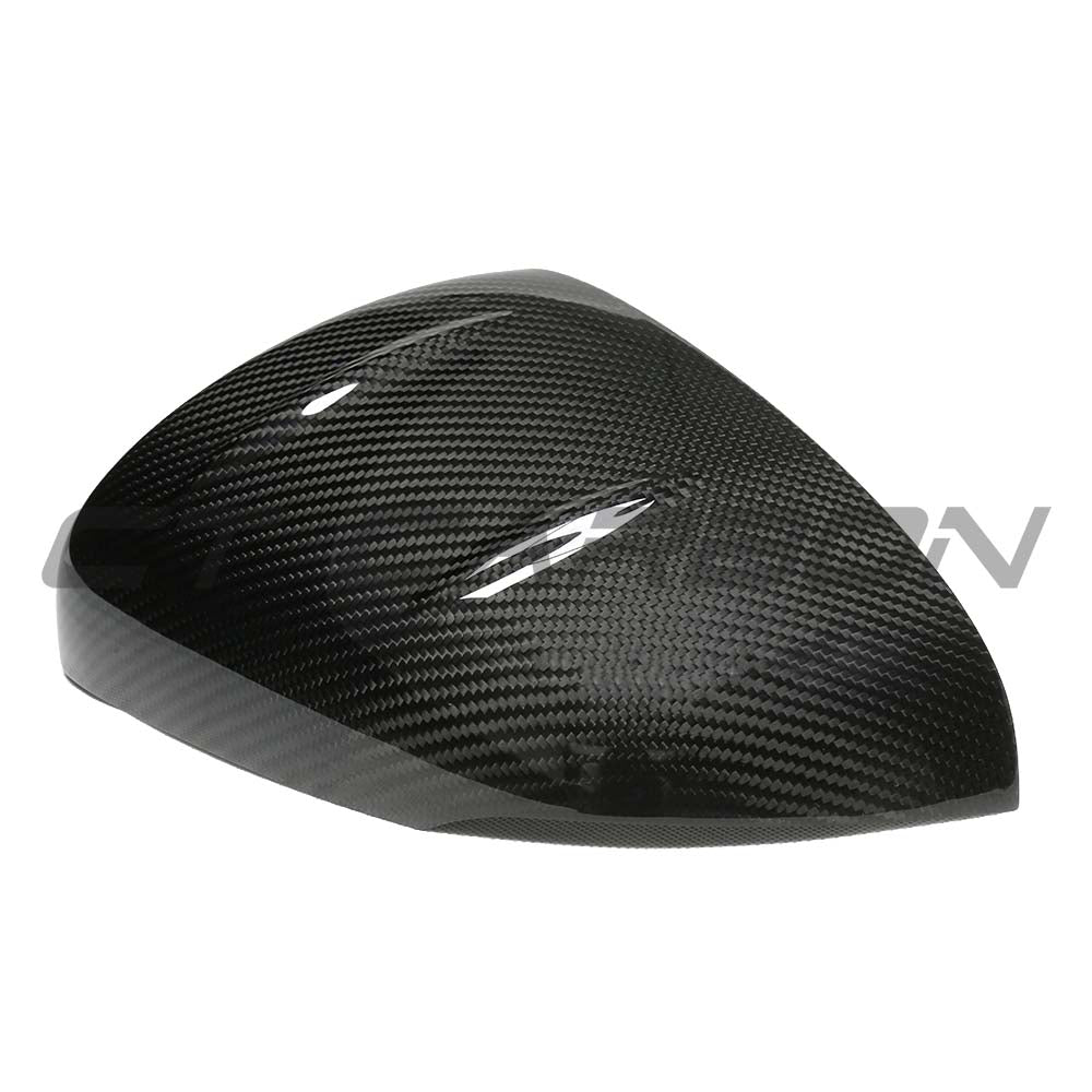 Mercedes A Class W177 2018+ CT Carbon dry carbon mirror replacements shown on the side of the vehicle.