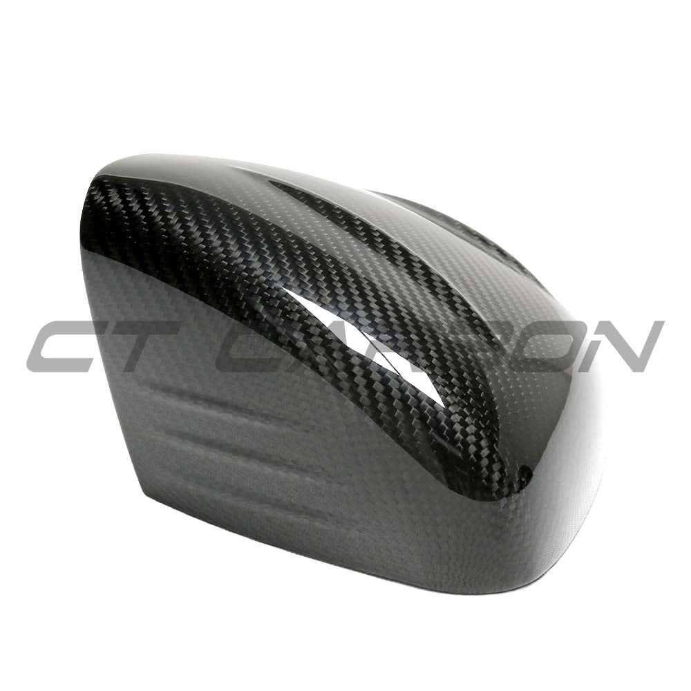 Mercedes A-Class W177 2018+ dry carbon mirror replacements by CT Carbon, showing sleek, aerodynamic side mirrors.