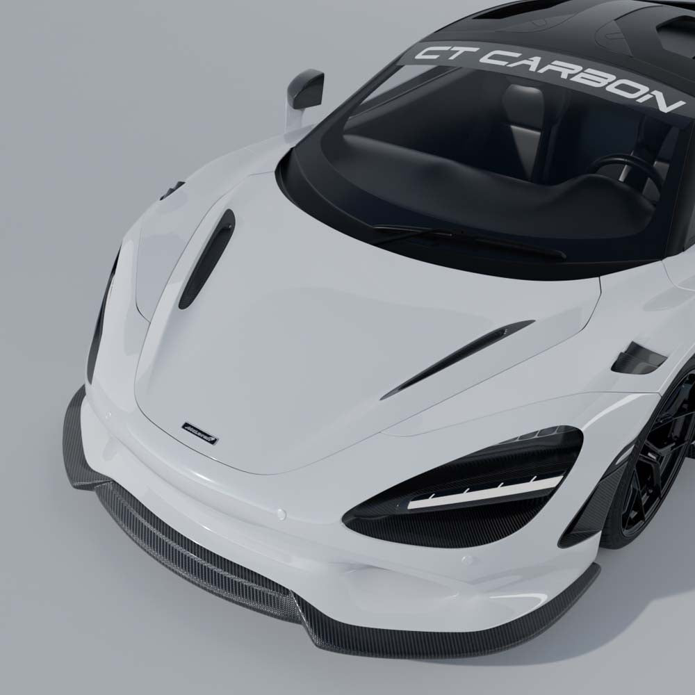 CT Carbon McLaren 750S full carbon fiber kit, including detailed panels and components, designed for high-performance vehicle upgrade.