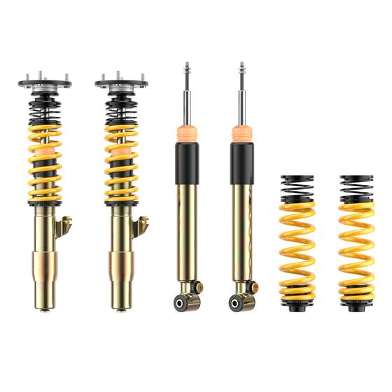 ST Suspension ST XTA Plus coilovers with adjustable damping and top mounts for BMW E92/E90 M3, featuring coilover components and hardware.