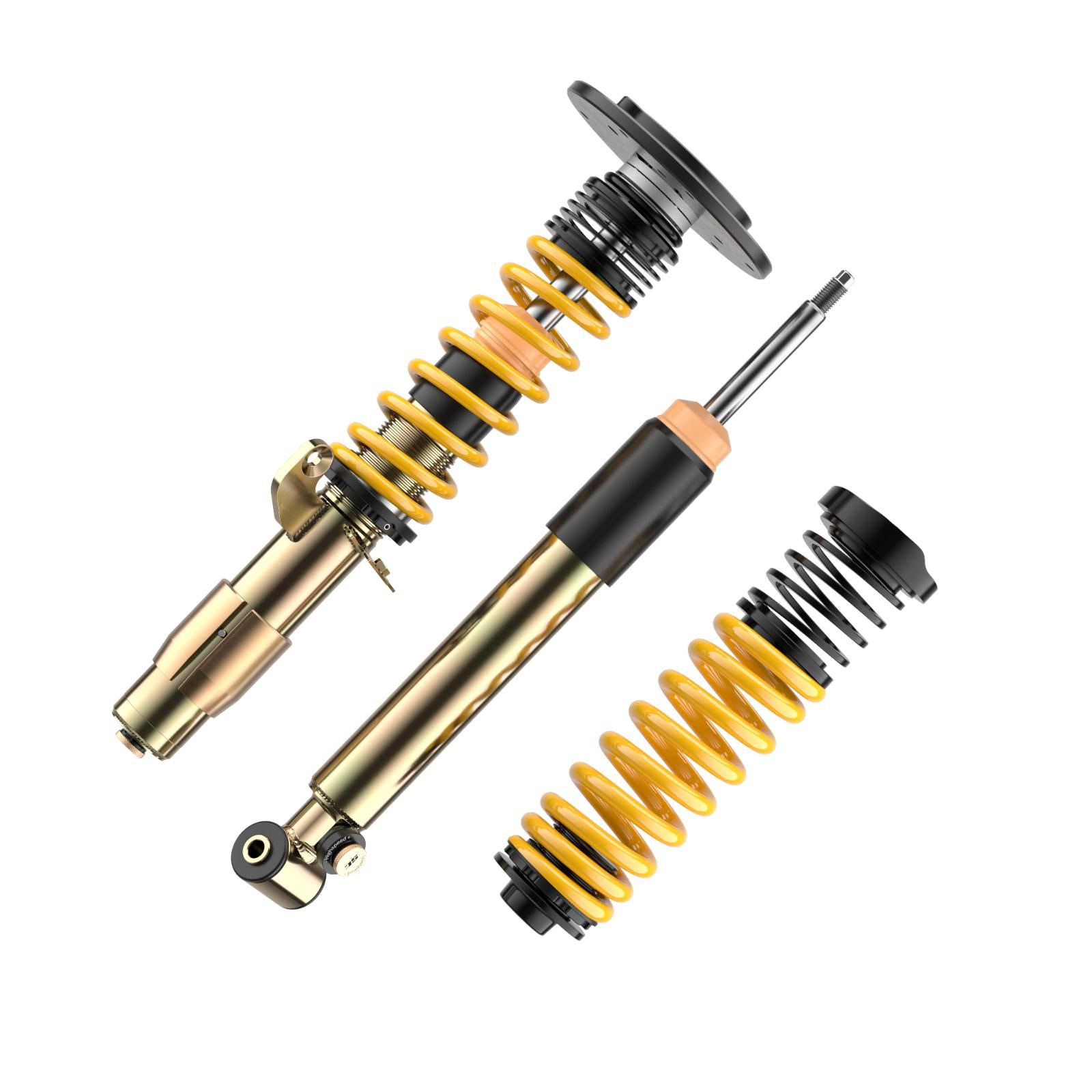 ST Suspension ST XTA plus 3 coilovers for BMW F87 M2 with adjustable damping and top mounts, featuring coilover components and suspension setup.