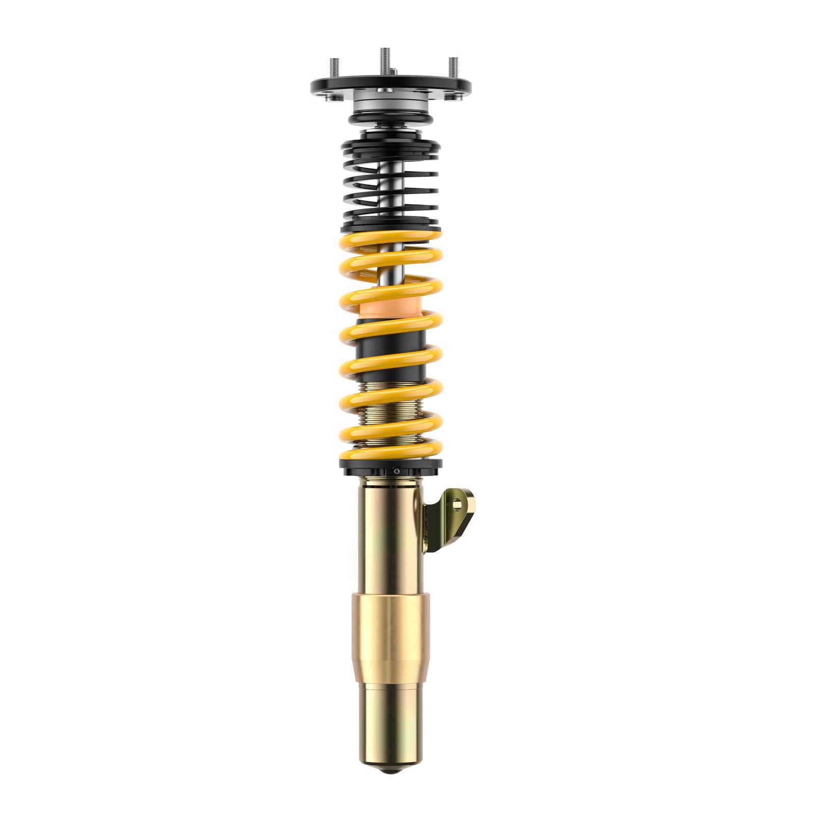 ST Suspension coilovers with adjustable damping and top mounts installed on a BMW E92/E90 M3, showing the suspension components.