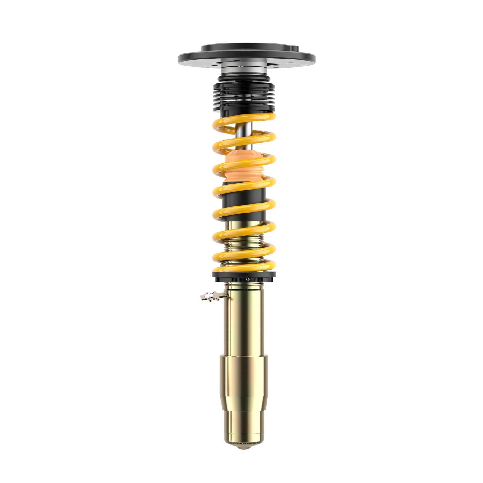 ST Suspension ST XTA coilovers with adjustable damping and top mounts for BMW F80 M3, F82 M4, and F83 M4.