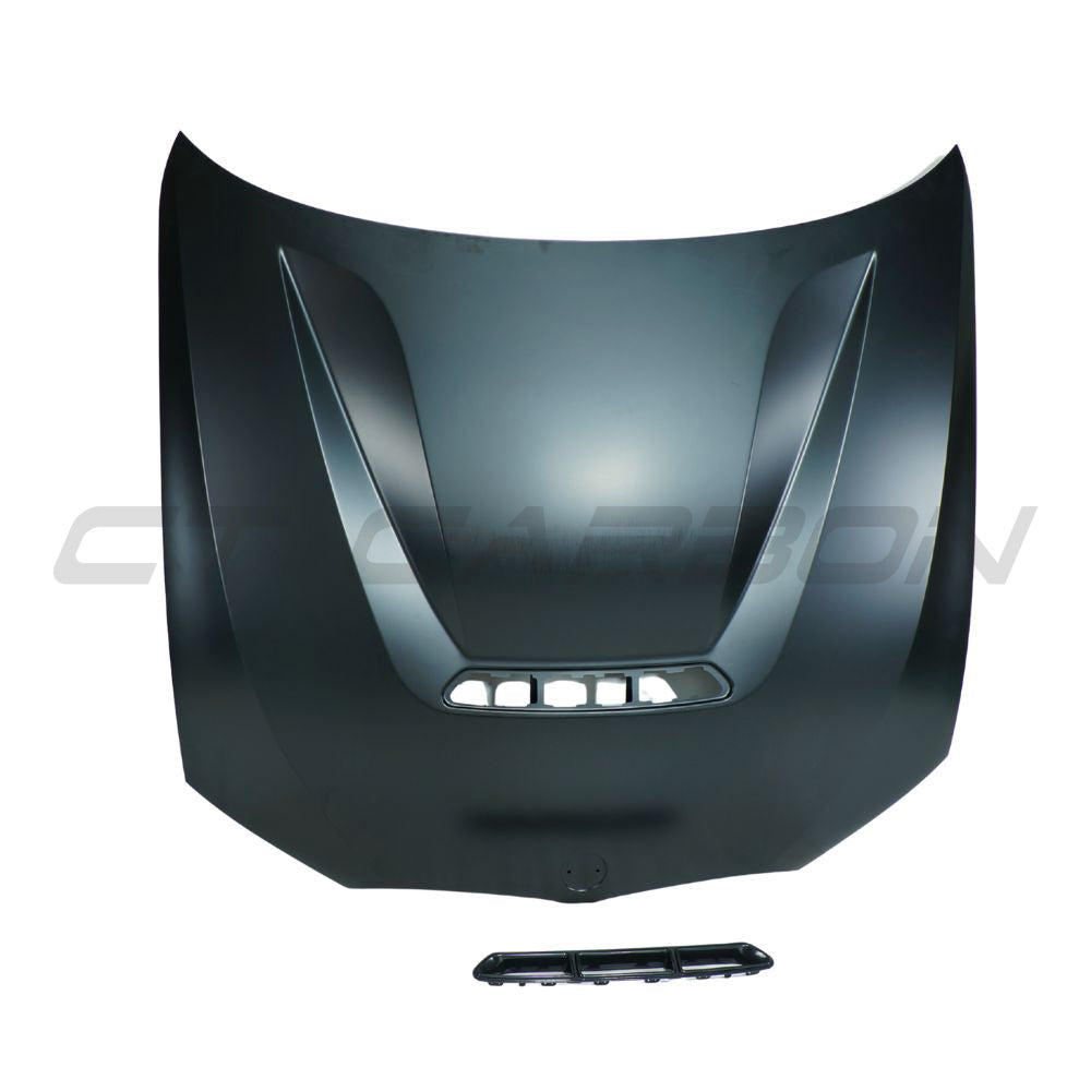 BMW 3 Series G20 G21 2018+ CT Carbon GTS style aluminum bonnet with carbon fiber finish and sleek design.