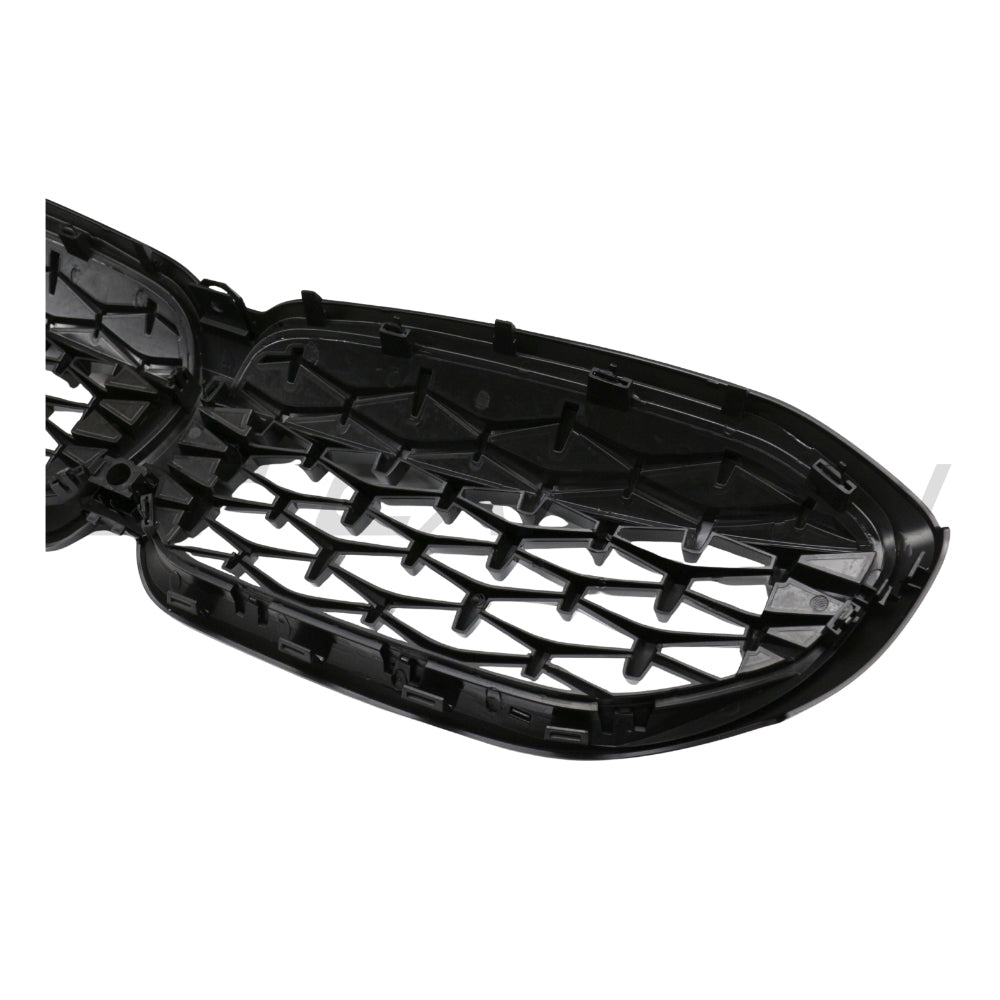BMW 3 Series G20 G21 2018-2022 CT Carbon gloss black grille front view showing sleek, mesh design with shiny finish.