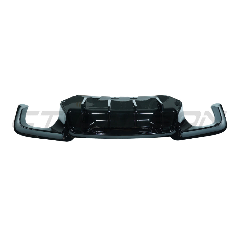 BMW 5 Series F10/F11 2011-2017 CT Carbon gloss black diffuser with quad tips, showcasing sleek automotive styling and design.