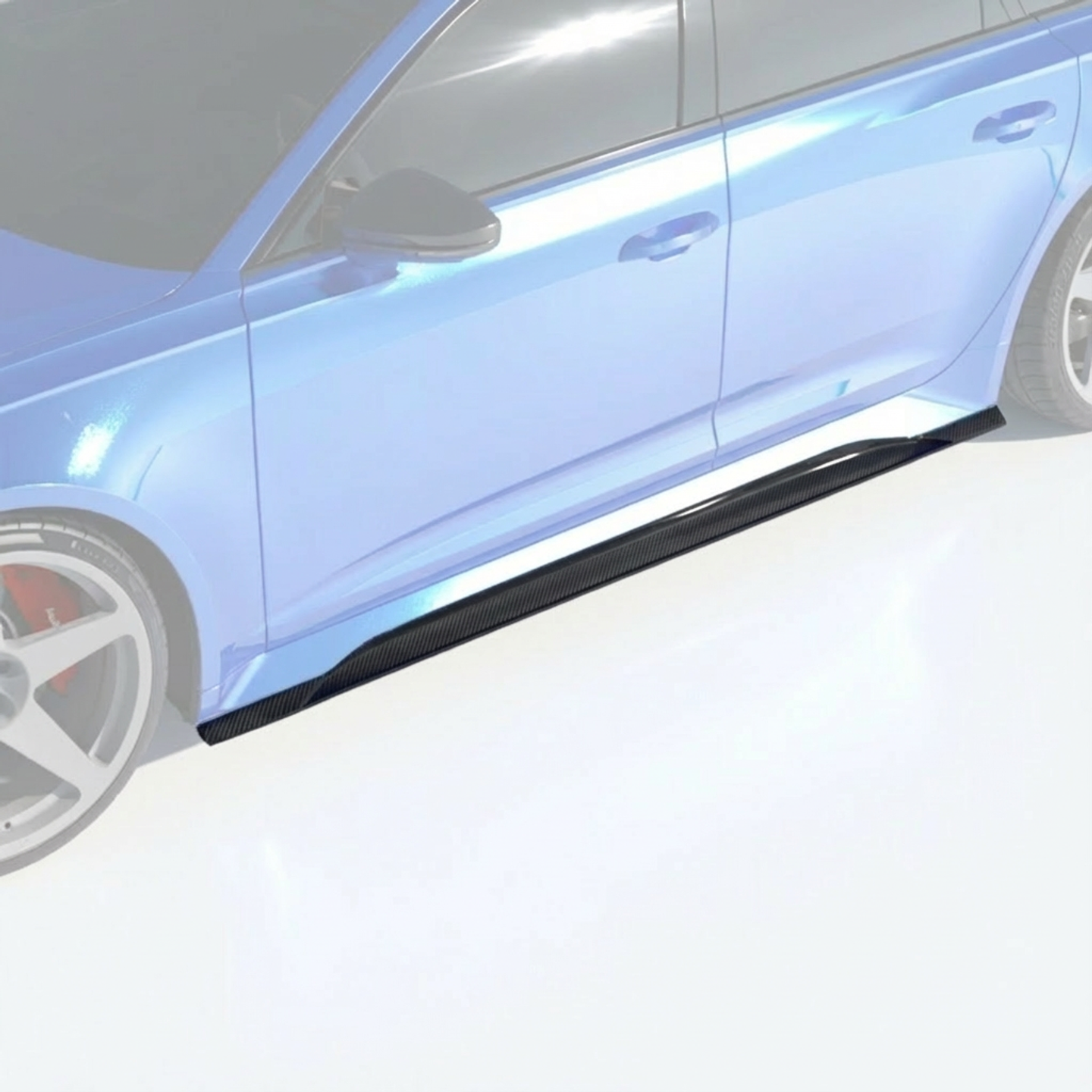 Carbon fibre side skirts for Audi RS6 and RS7 C8 Avant by CT Carbon, featuring sleek, aerodynamic design and high-quality finish.