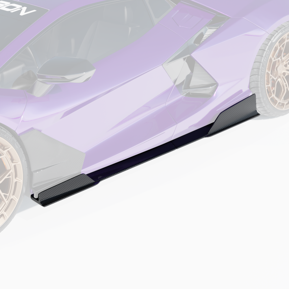 Lamborghini Revuelto matte carbon fibre side skirts by CT Carbon, showing sleek, textured automotive side panel accessories.