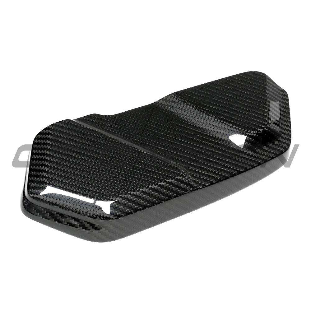 BMW F10 M5 2011-2016 carbon fiber battery cover by CT Carbon, showing the sleek, textured black carbon fiber material.