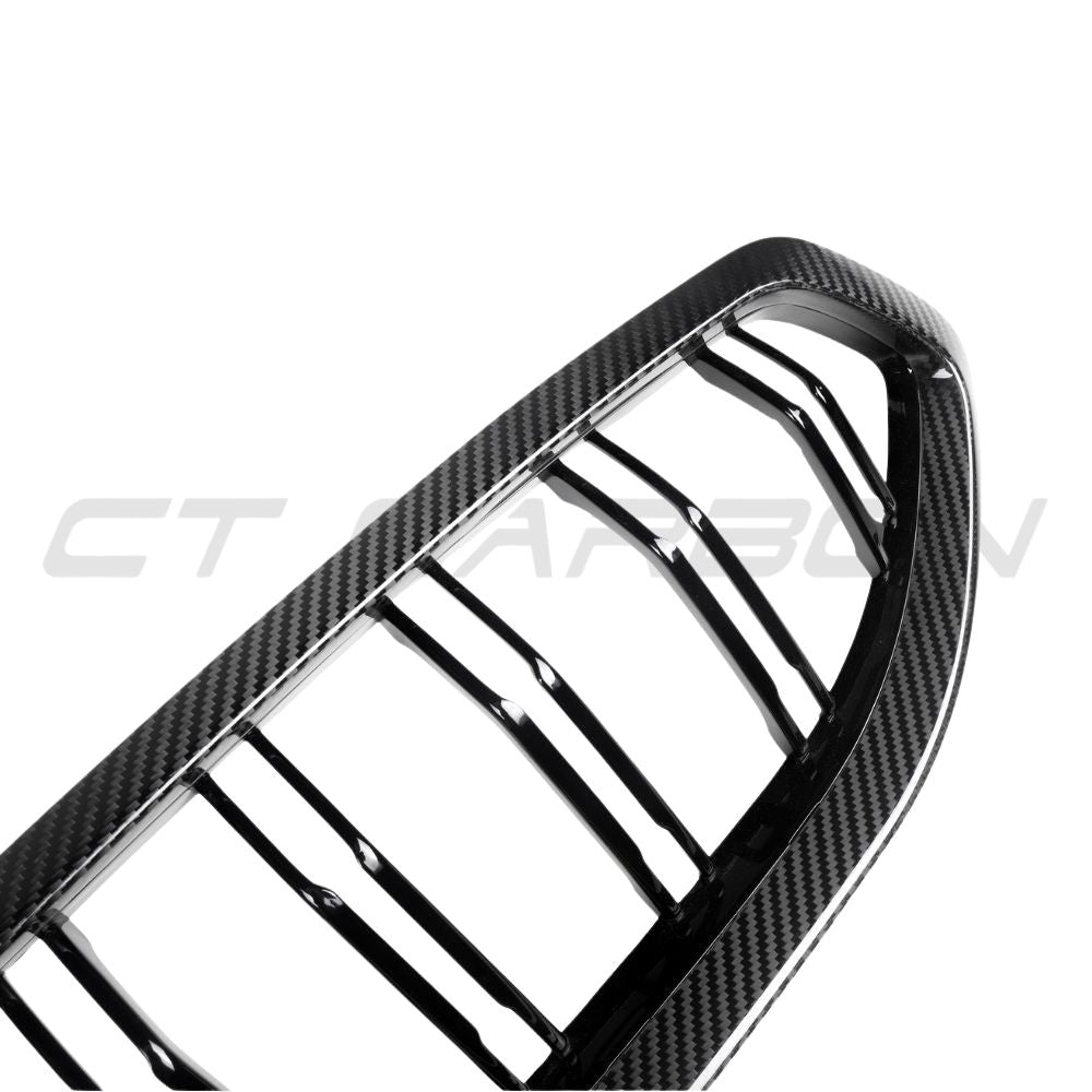 BMW Z4 G29 2018-2022 CT Carbon double slat carbon fibre grille installed on front of the car, showcasing sleek black design