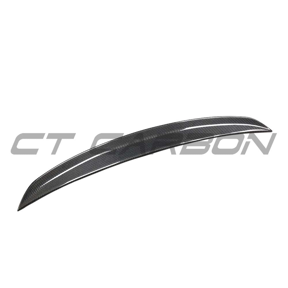 CT Carbon Mercedes A Class W177 2018+ carbon fibre roof spoiler, close-up shot showing sleek aerodynamic design and textured finish.
