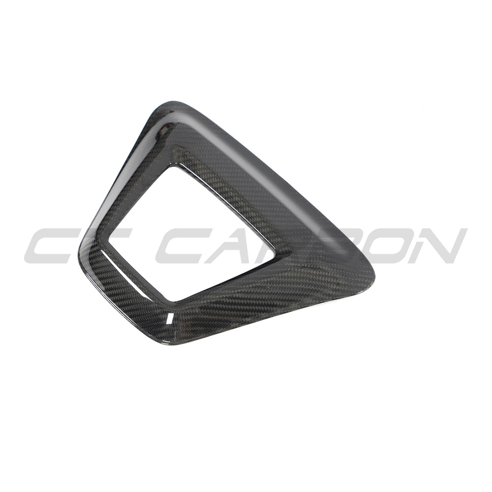 Toyota Supra 2019+ A90 Carbon Fibre Rain Light Cover by CT Carbon, close-up of sleek, lightweight carbon fibre accessory on vehicle.