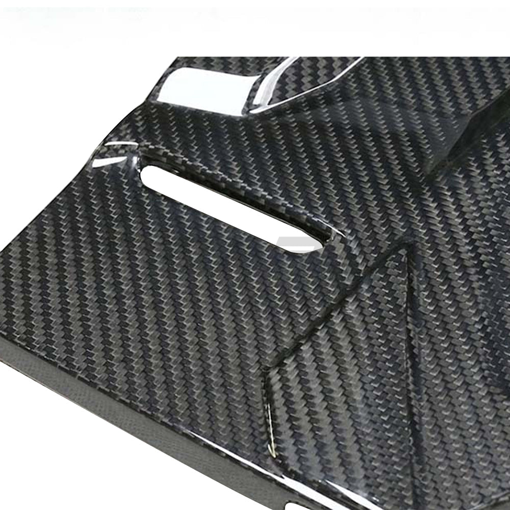 BMW F90 M5 and M8 carbon fiber engine cover by CT Carbon, showcasing sleek black textured surface and precise fit for engine bay.