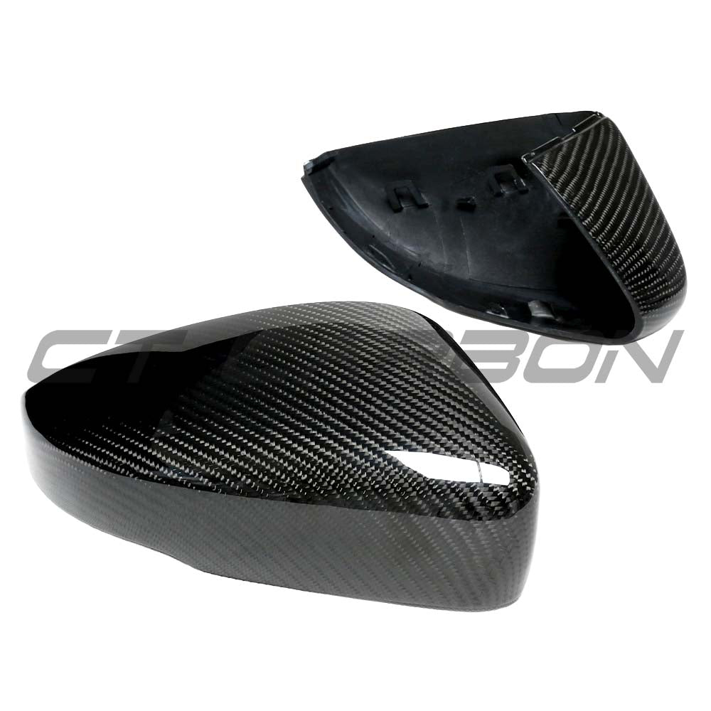 CT Carbon VW Polo MK5 2015-2018 dry carbon fiber mirror cover replacements on a vehicle.