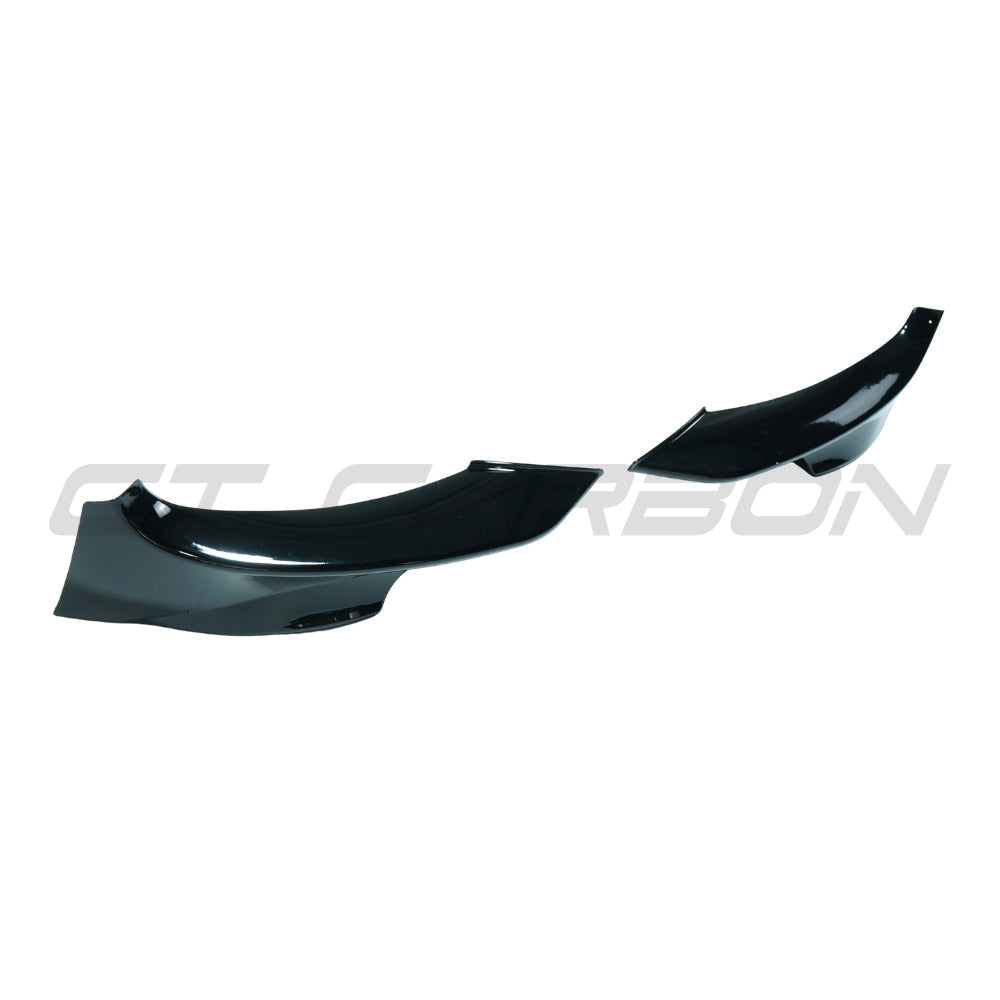 BMW 3 Series E92/E93 2009-2013 LCI CT Carbon gloss black splitter corners, V3 model, shown on vehicle front bumper.
