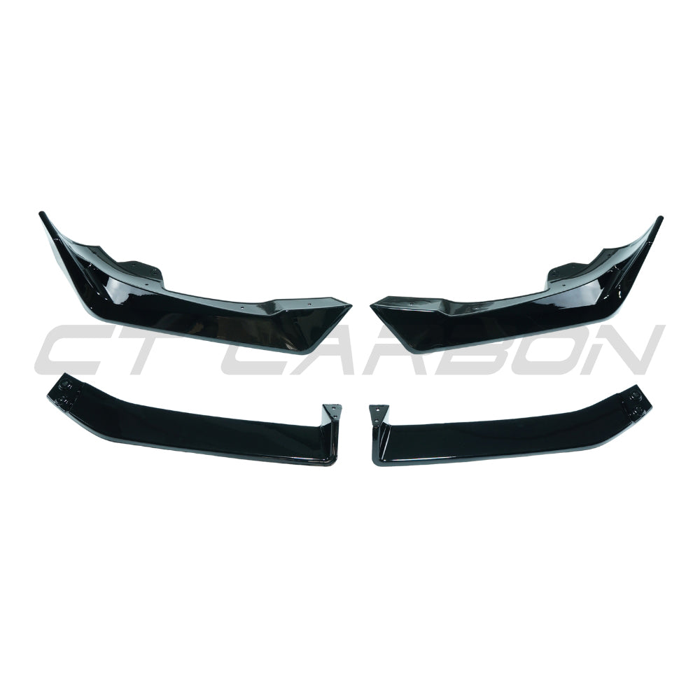 BMW X6 G06 2023+ LCI CT Carbon gloss black splitter, V1, front bumper enhancement, detailed view of aerodynamic splitter.