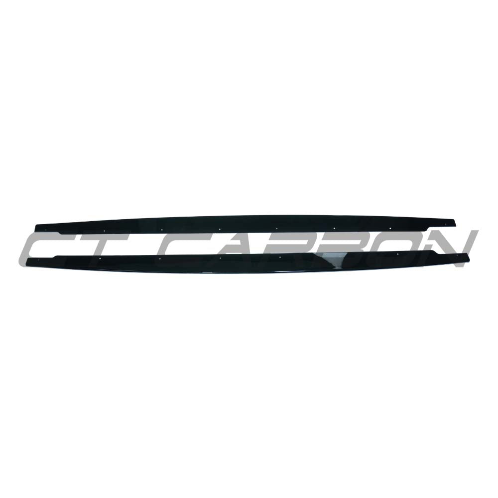 BMW M3 E90/E92 2006-2013 CT Carbon gloss black side skirts, V2 model, with sleek aerodynamic design.