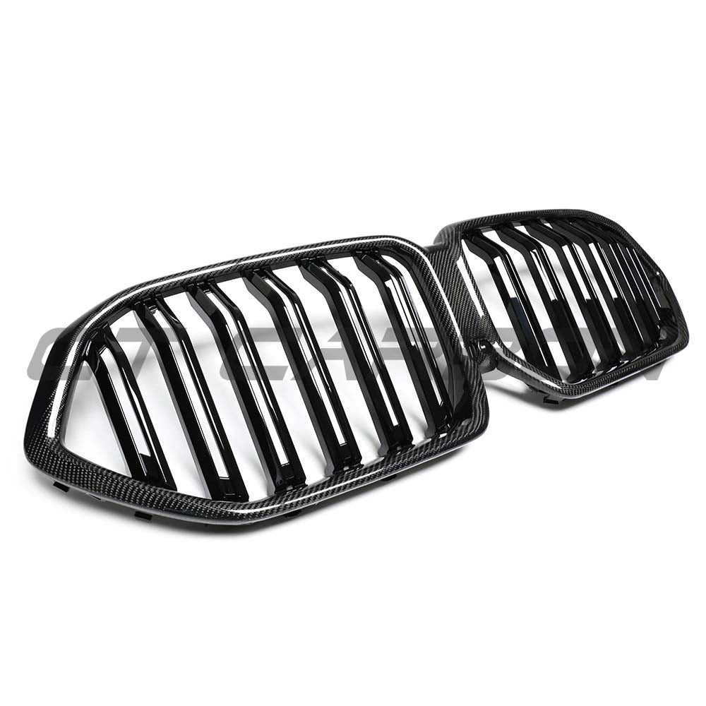 BMW G06 X6 2019+ CT Carbon carbon fibre front grille with dual slats, showcasing a sleek, sporty design for enhanced vehicle appearance.