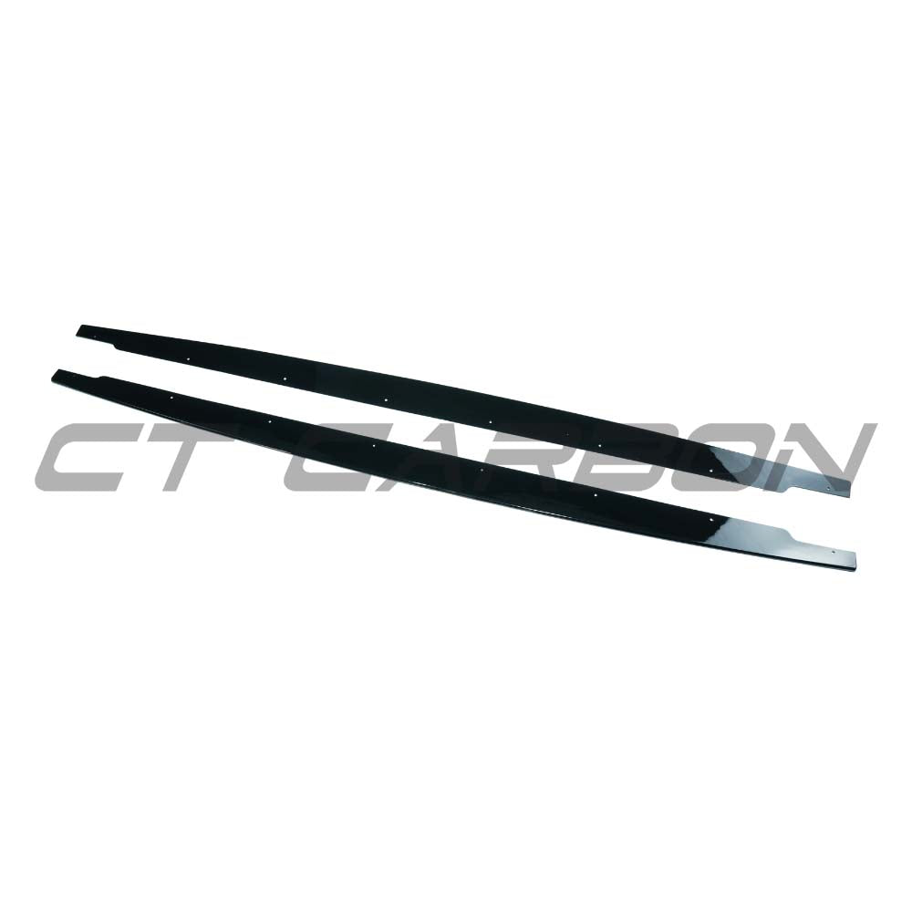 BMW 3 Series E92/E93 side skirts in gloss black by CT Carbon, front and rear view of the V1 side skirts.