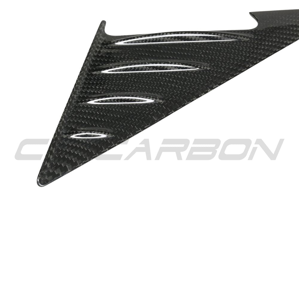 BMW G22 G23 G26 4 Series 2021+ dry carbon fiber mirror pillar trim by CT Carbon, showing sleek textured finish on vehicle mirrors.