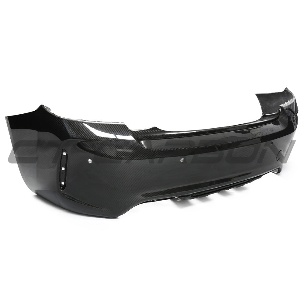 BMW F87 M2 Carbon Pre-Preg Fibre Rear Bumper by CT Carbon, showing sleek, lightweight automotive rear bumper with carbon fiber finish.