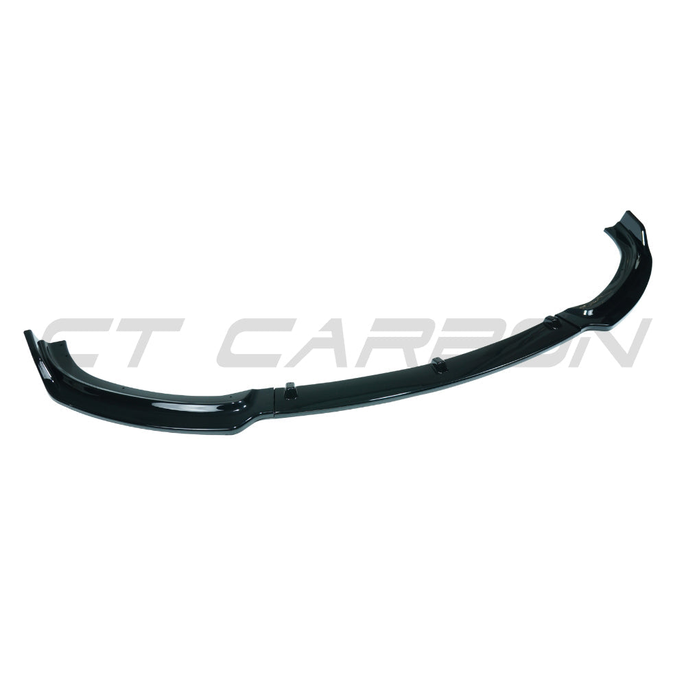 BMW 3 Series F30 F31 2012-2018 SE gloss black splitter by CT Carbon, shown installed on front bumper with sleek sporty design.