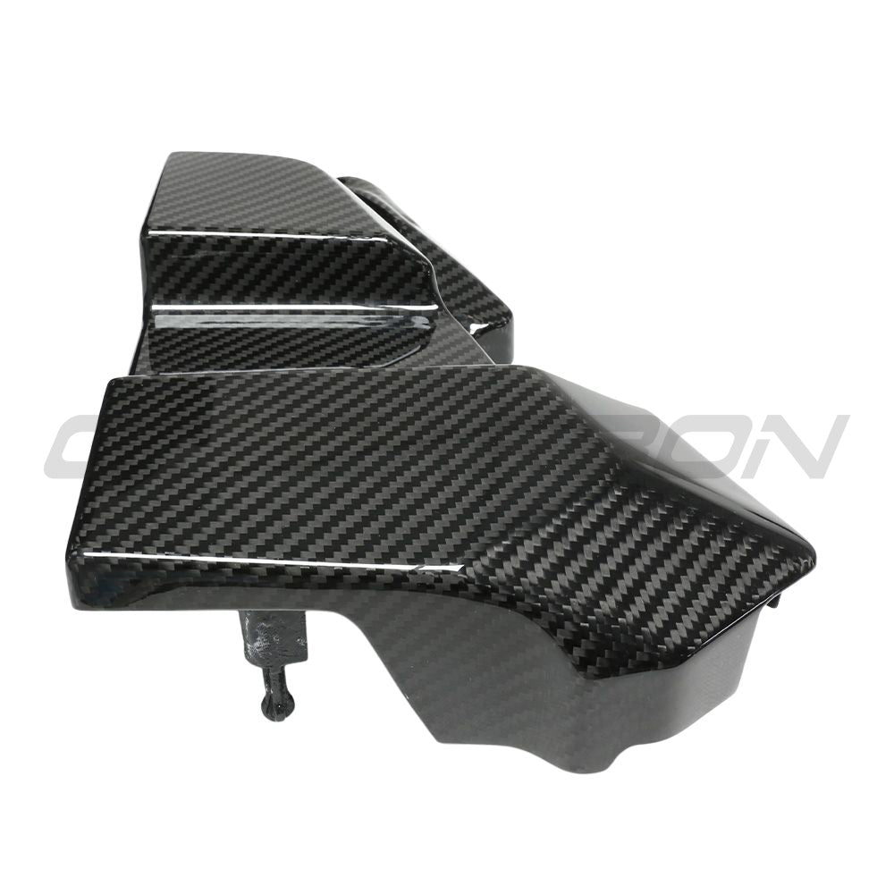 CT Carbon BMW M2 M3 M4 G87 G80 G81 G82 G83 carbon fiber ECU battery terminal cover accessory, close-up of sleek black design