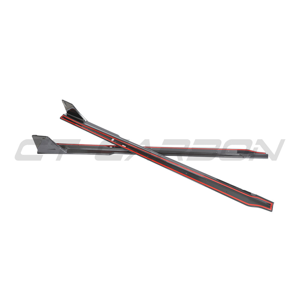 BMW G87 M2 2023 carbon fibre side skirts by CT Carbon, featuring sleek, aerodynamic design for enhanced vehicle performance.