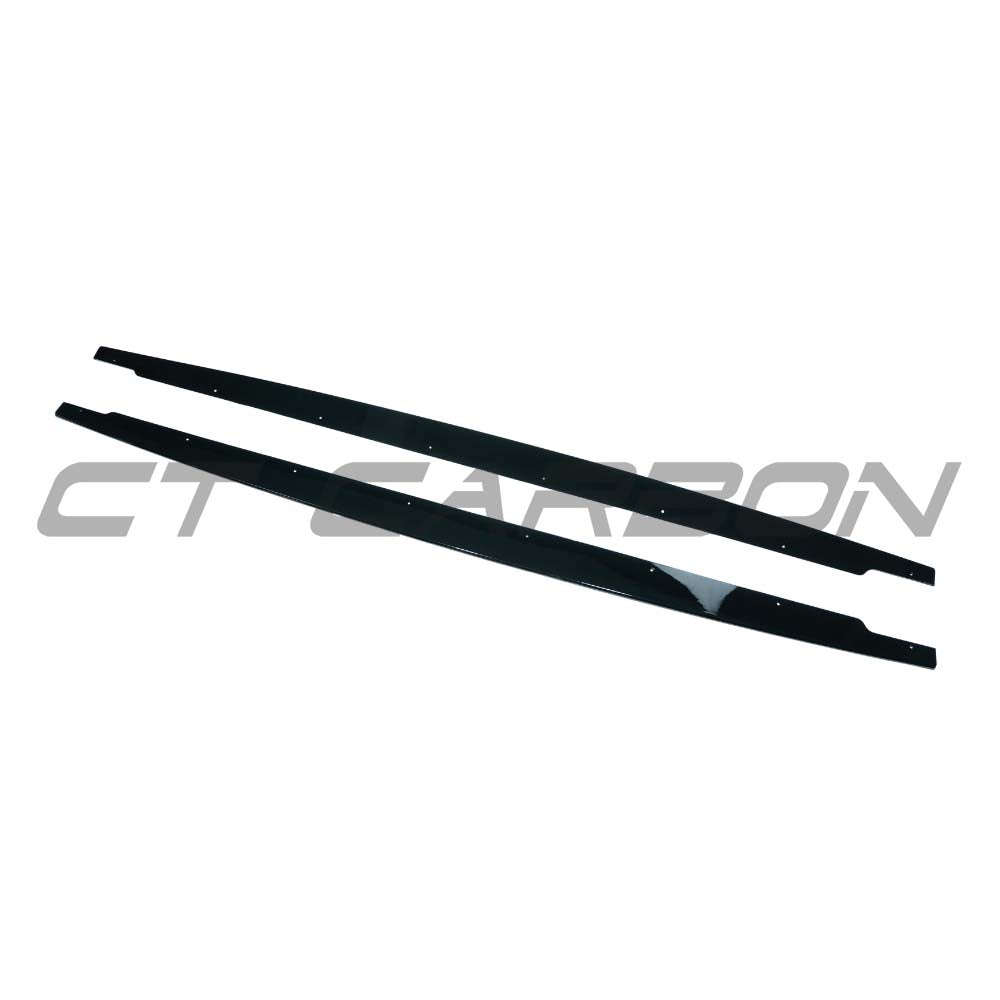 BMW M3 E90/E92 side skirts in gloss black by CT Carbon, showing the sleek, aerodynamic design for the 2006-2013 models.