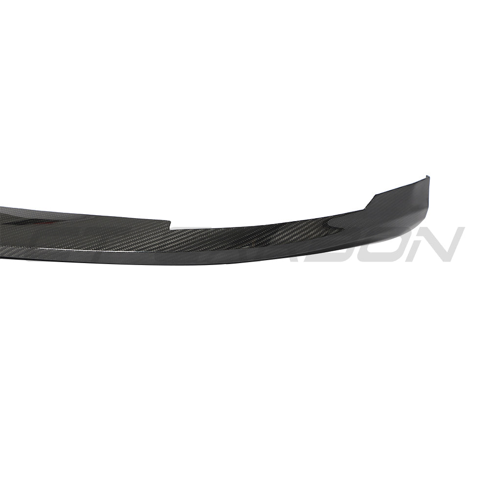 CT Carbon Porsche Taycan 2020-2024 carbon fibre splitter, showing close-up of aerodynamic front car splitter detail.