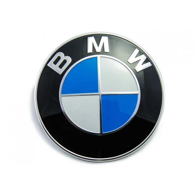 Genuine BMW roundel badge with blue and white logo on chrome finish, designed for car emblems and grilles.