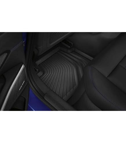 BMW Genuine rubber all-weather mats for G42 G87 interior, durable black rubber floor mats with textured surface.