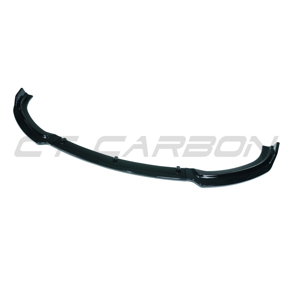 BMW 3 Series F30 F31 2012-2018 SE gloss black splitter by CT Carbon, front view highlighting the sleek aerodynamic design.