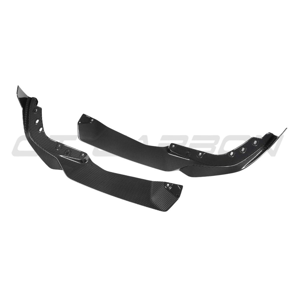 BMW 3 Series G20/G21 2022+ LCI carbon fibre splitter by CT Carbon, showing the sleek aerodynamic design and textured carbon finish.