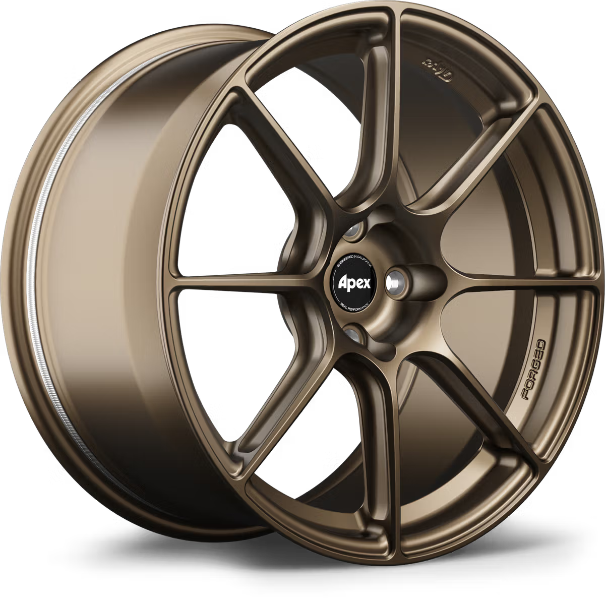 Apex SM-8RS forged alloy wheels with a sleek multi-spoke design, featuring a matte finish and modern styling for performance cars.