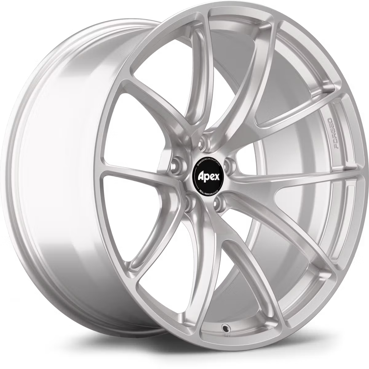 Apex VS-5RX forged alloy wheels with a sleek multi-spoke design, showcasing a polished finish on a car wheel.