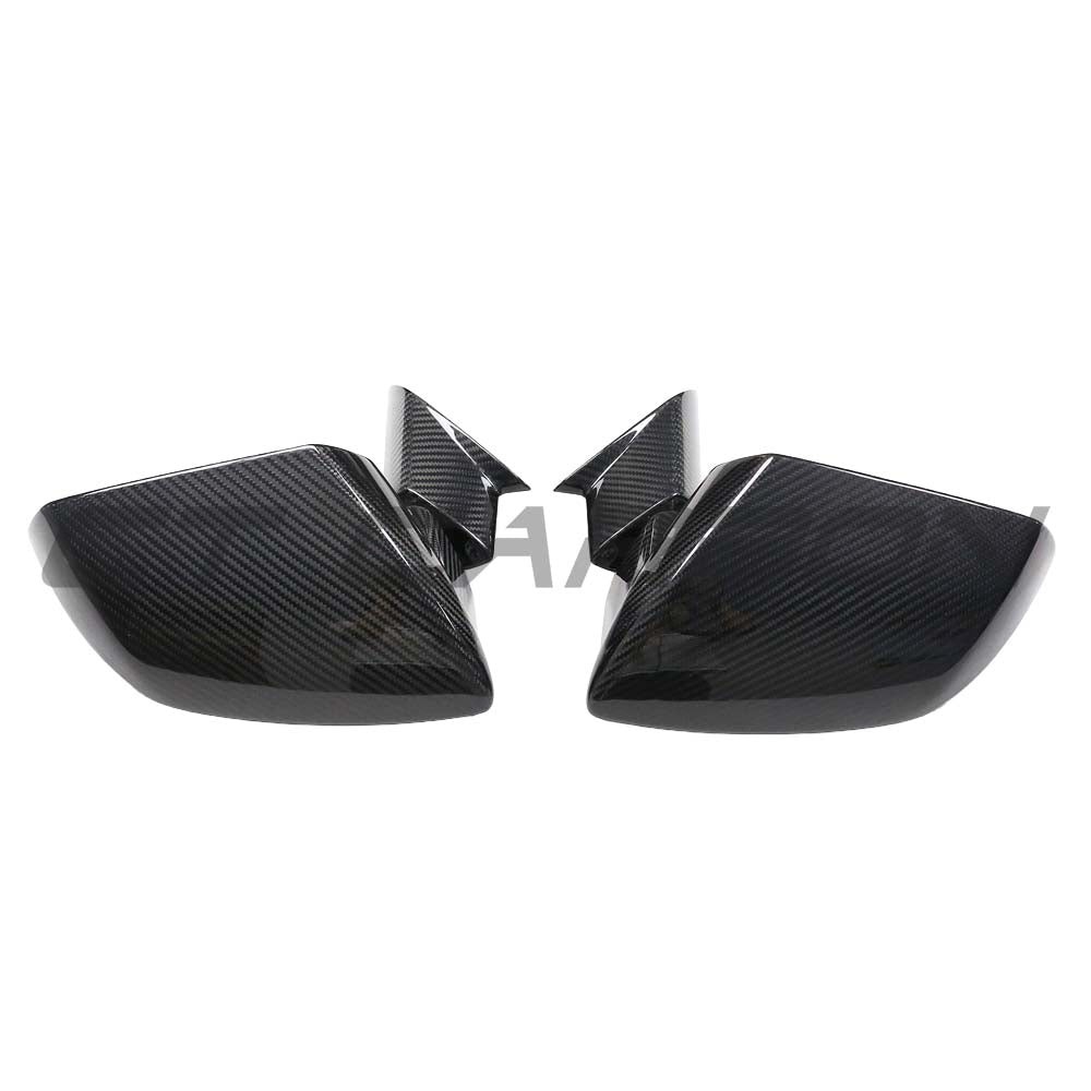 CT Carbon Lamborghini Huracan 2014-2024 dry carbon mirror cover replacements, close-up of sleek, high-performance car mirrors.