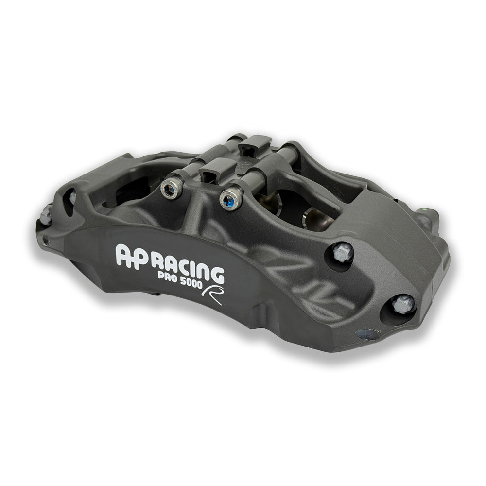 Pair of AP Racing Pro5000R CP9660-2S4L/3S4L big brake calipers with anodised finish, 6-piston design for high-performance braking.