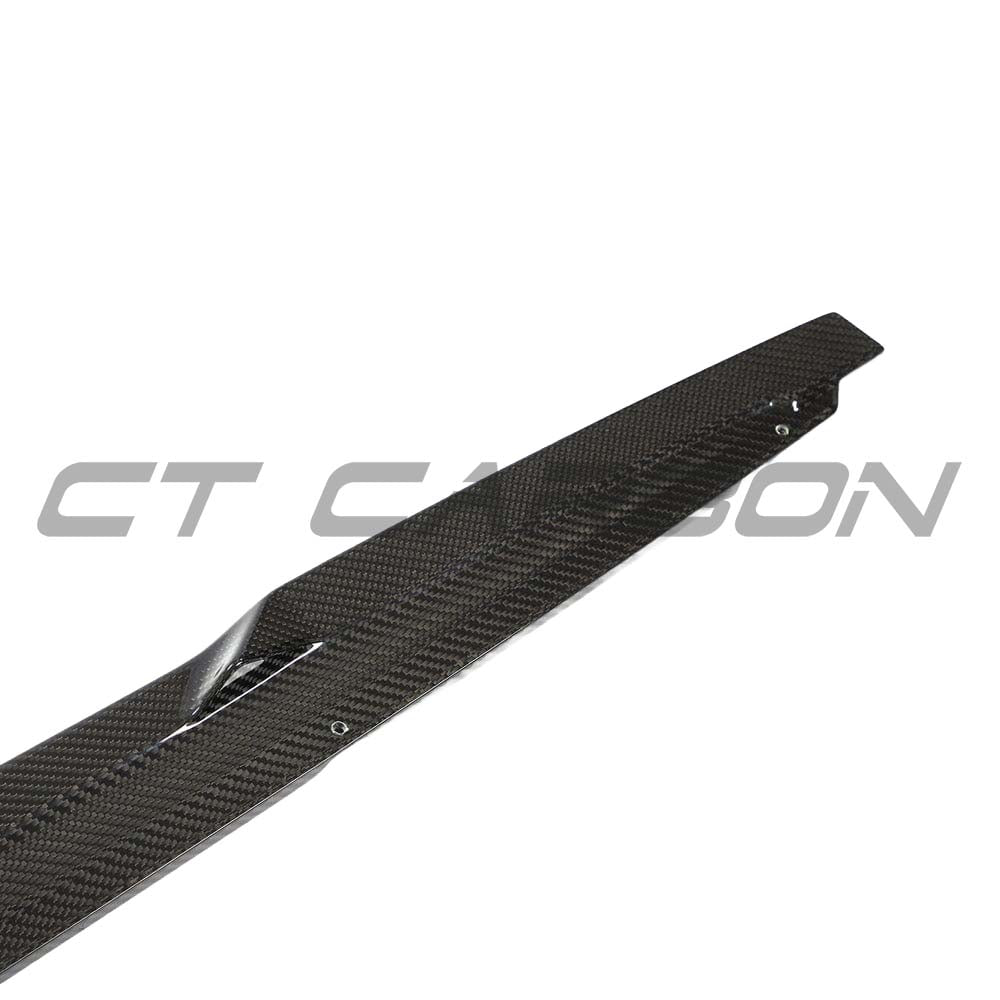 Audi A3 S-Line and S3 8Y carbon fibre side skirts by CT Design, shown on the car's side profile with sleek carbon fibre finish.