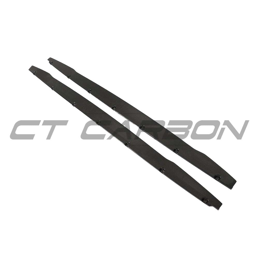 Carbon fibre side skirts for Audi A3 S-Line and S3 8Y 2020+ from CT Design, showcasing sleek, aerodynamic car exterior enhancements.