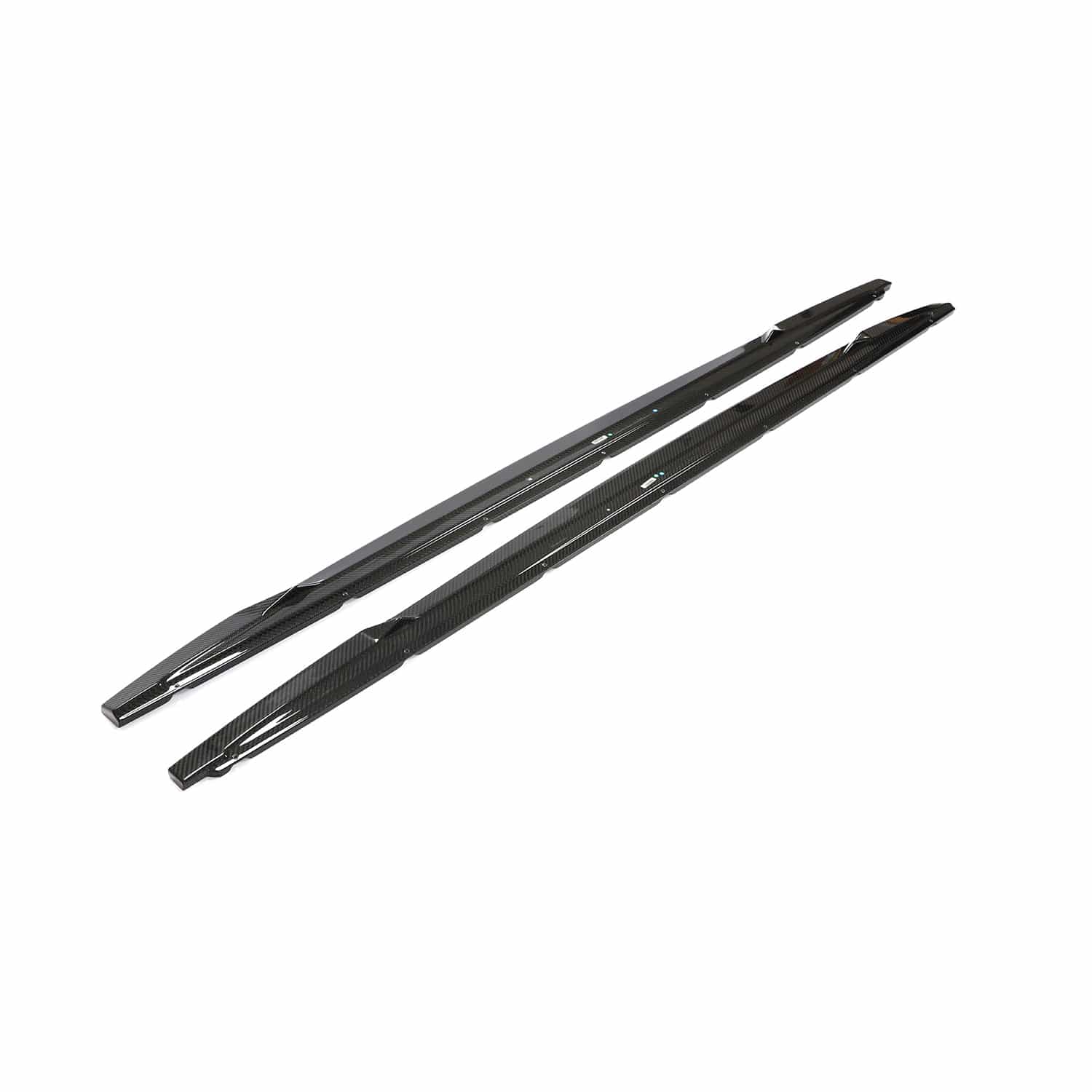 Audi A3 S-Line and S3 8Y 2020+ carbon fibre side skirts by CT Design, showing sleek, glossy carbon fibre finish and side profile.