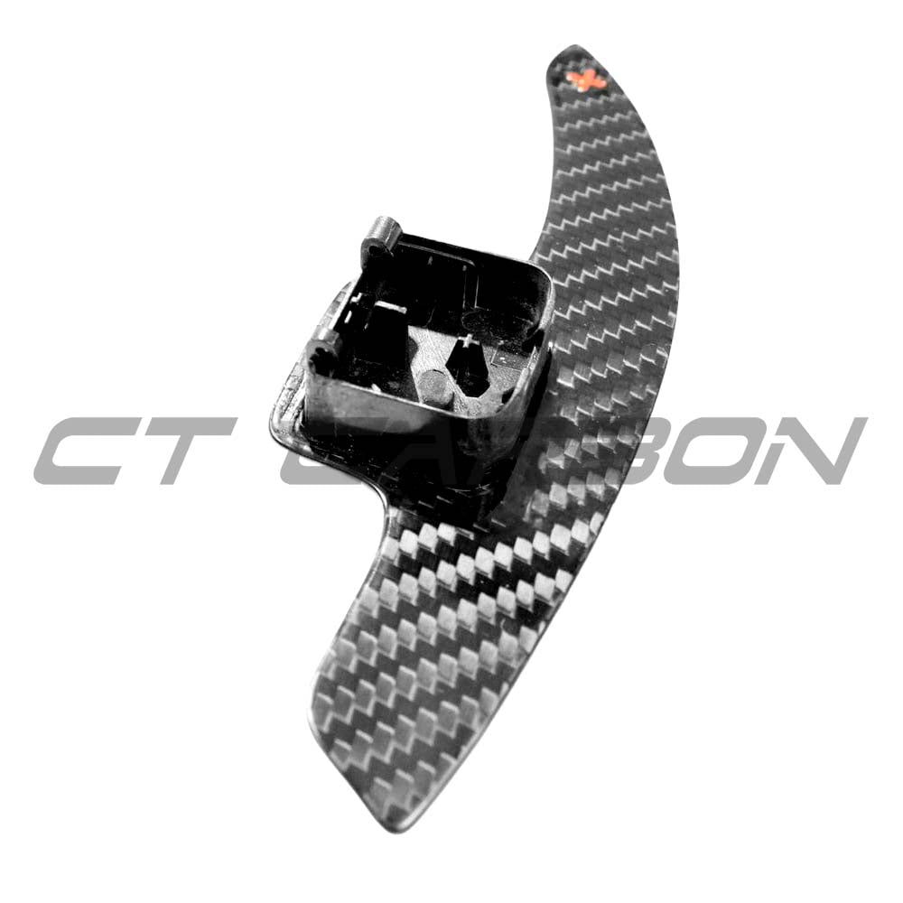 Audi A3/S3/RS3 8V carbon fiber shifter paddles by CT Carbon, sleek aftermarket car accessories for enhanced driving style.